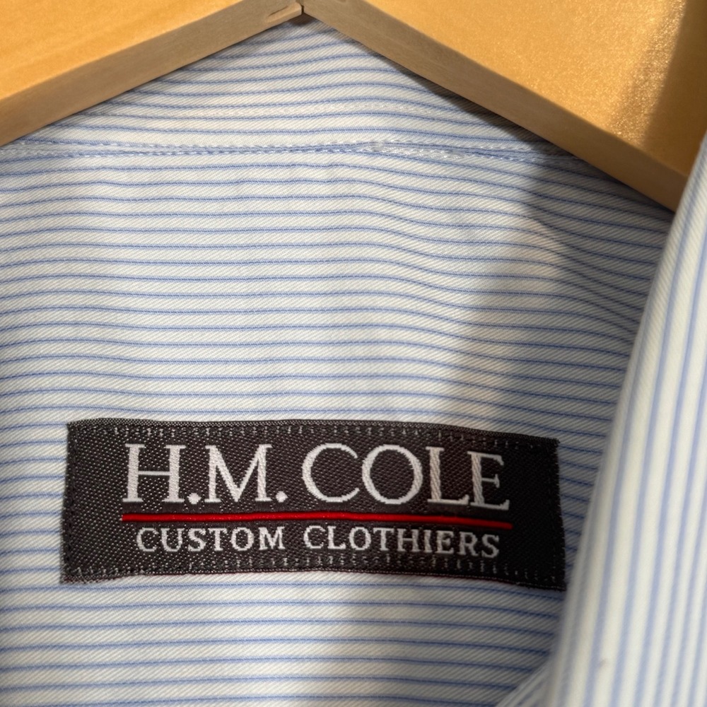 H.M. Cole Blue Striped Custom Button Down Shirt Large - Picture 3 of 8